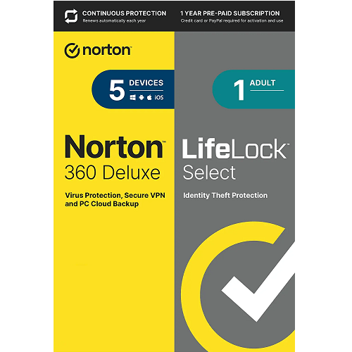 Norton 360 Deluxe with LifeLock Select – 1-Year / 5-Device – USA